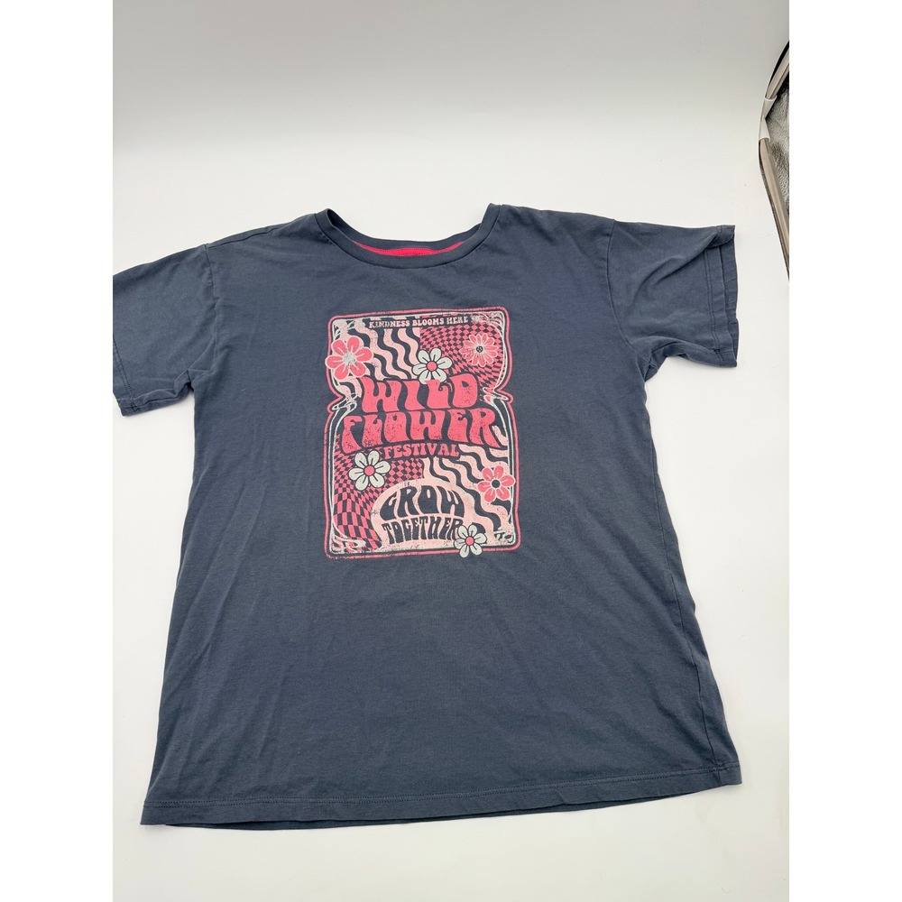 Wonder Nation Girls Wild Flower Festival Graphic Tee Gray Pink XXL 18